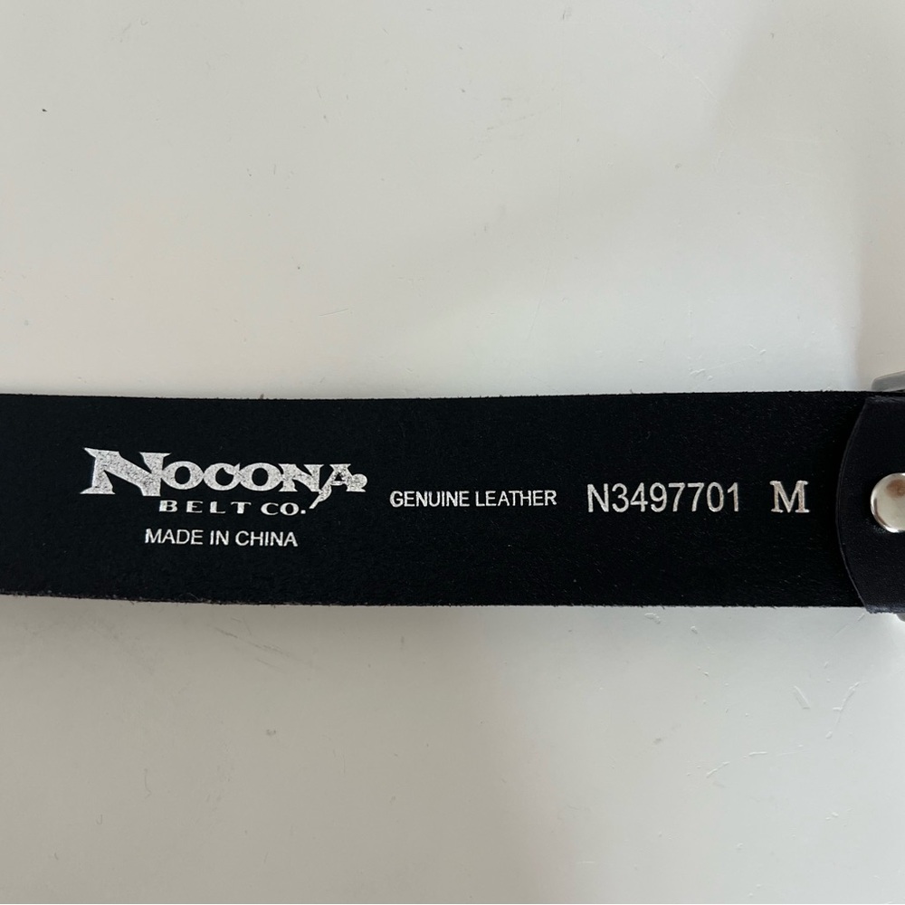 Nocona Genuine Leather Black Embossed Silver Toned MetalWestern Belt Size Medium - Picture 7 of 8